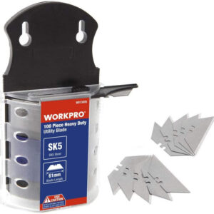 workpro 100 pack sk5 steel utility knife blades with dispenser